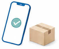 申込み完了を示すスマートフォンと配送箱