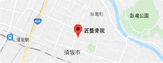 匠整骨院の周辺地図。須坂駅、国道406号、臥竜町、臥竜公園との位置関係