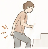 腰をかばいながら階段を上る女性のイラスト